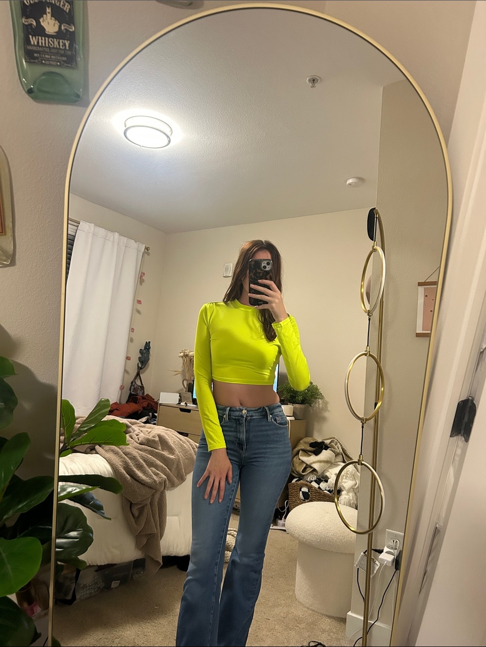 SHEIN Neon Lime Long-Sleeve Crop Top